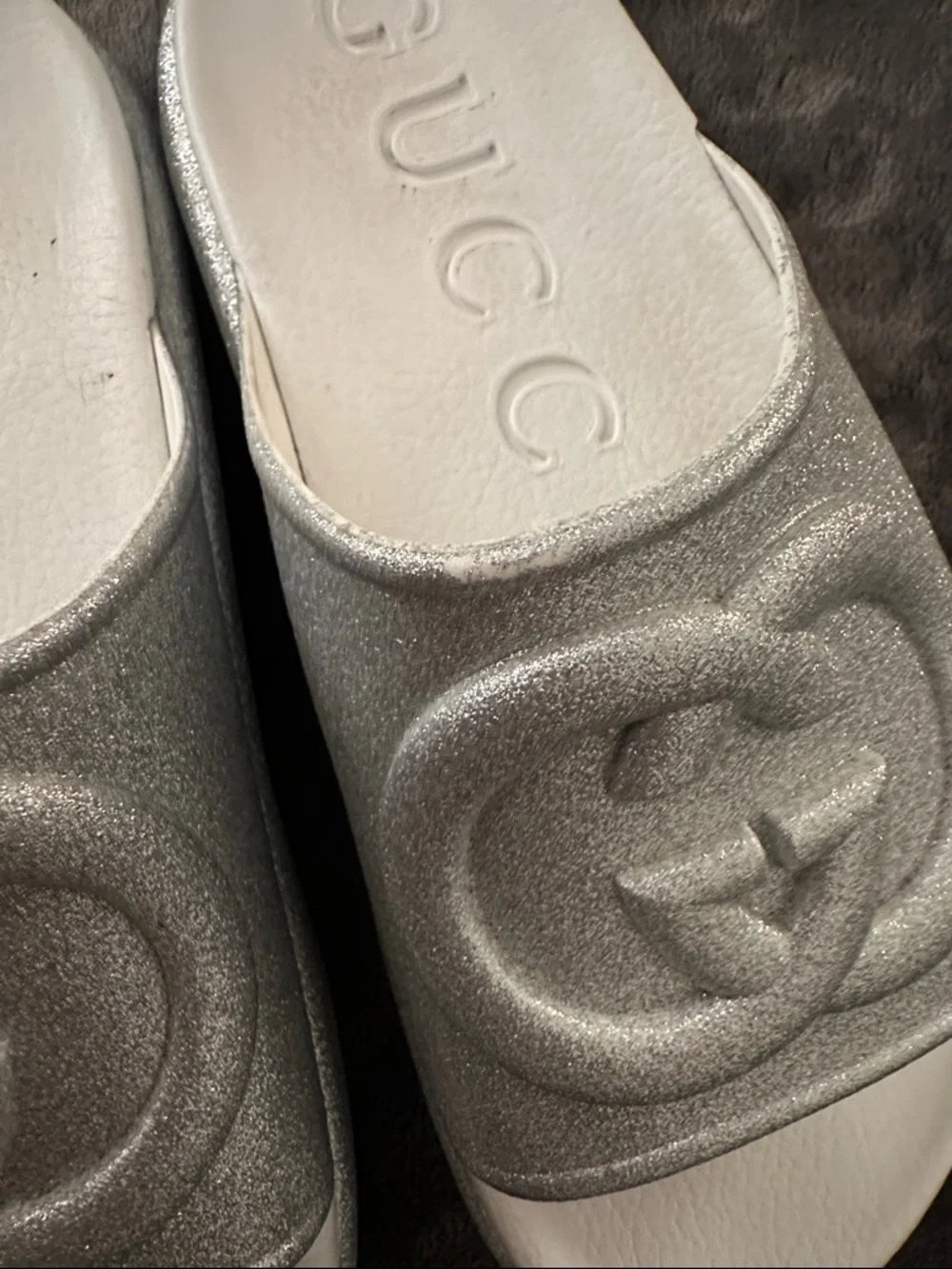 Gucci Silver Platform Slide Sandals